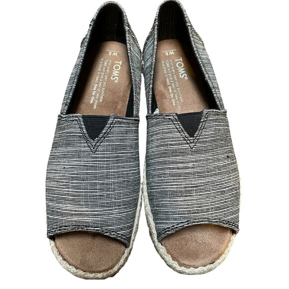 TOMS Shoes Women’s Size 5 Alpargata Open Toe Slip On Black White Flats Casual - Picture 3 of 6